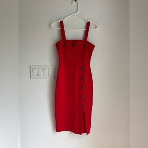 Stella Luce Dress Sexy Red Midi Button Accent Leg Slit Sleeveless Cocktail Party